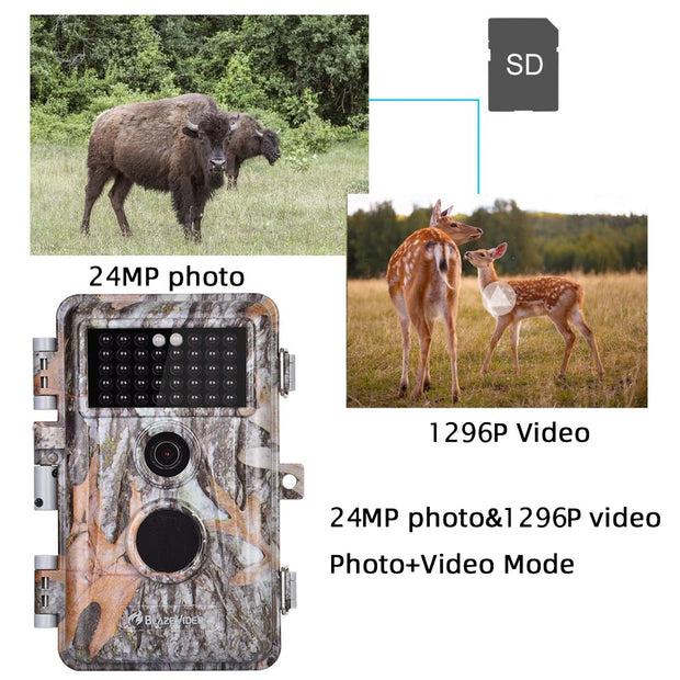 Game & Deer Hunting Trail Camera 24MP 1296P H.264 MP4 Video No Glow Night Vision Motion Activated IP66 Waterproof Photo & Video Model | A252