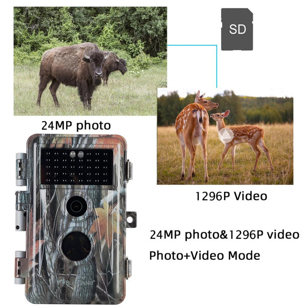 Game Trail & Deer Hunting Wildlife Camera HD 24MP Photo H.264 1296P MOV/MP4 Video Motion Activated No Glow Night Version IP66 Waterproof 丨A252