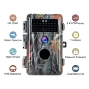 Game Trail & Deer Hunting Wildlife Camera HD 24MP Photo H.264 1296P MOV/MP4 Video Motion Activated No Glow Night Version IP66 Waterproof 丨A252