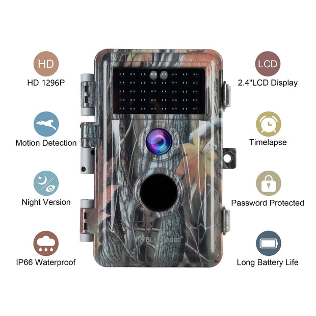 Game Trail & Deer Hunting Wildlife Camera HD 24MP Photo H.264 1296P MOV/MP4 Video Motion Activated No Glow Night Version IP66 Waterproof 丨A252