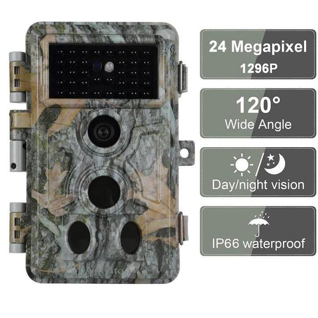 Trail Hunting & Game Deer Camera For Wildlife - 24MP 1296P HD Video 0.1s Fast Trigger Time Motion Activated Password Protected Waterproof | A262