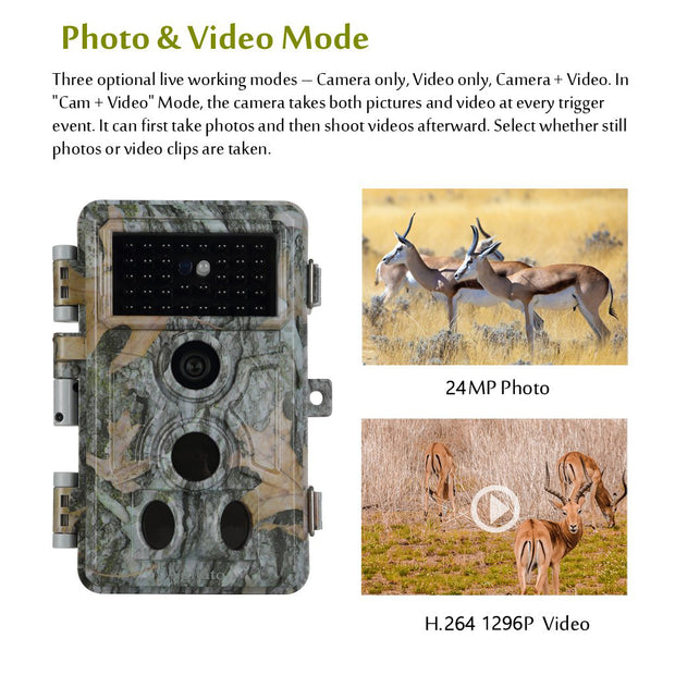 2-Pack Trail Hunting & Game Cameras Field Farm Cams 24MP 1296P Video 0.1s Fast Trigger Time Motion Activated Waterproof | A262