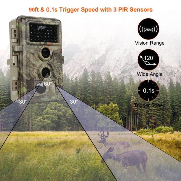 Trail Hunting & Game Deer Wildlife Camera 24MP HD 1296P Video 0.1s Fast Trigger Time Motion Activated Password Protected Waterproof | A262