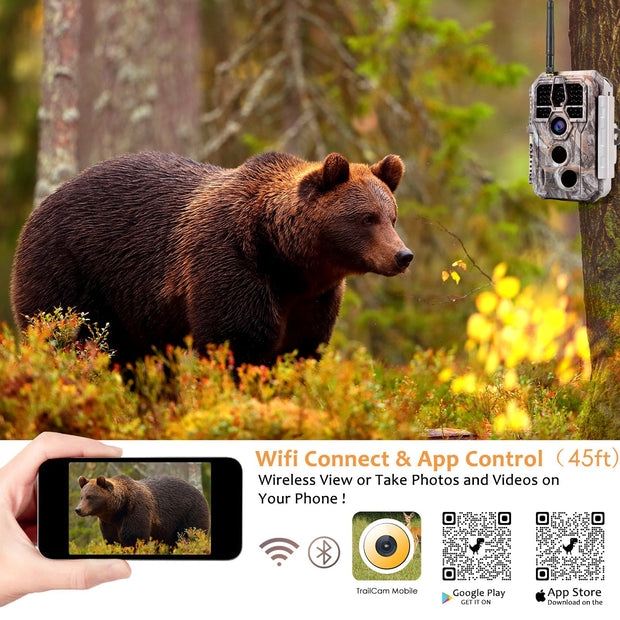 2-Pack Bluetooth Wireless WIFI Game & Trail Cameras for Wildlife Hunting & Home or Backyard Security Night Vision Motion Activated Waterproof | A280W Brown