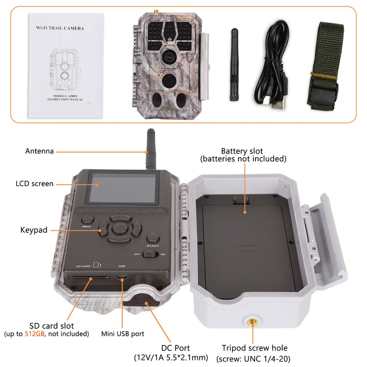 Wireless WIFI Game Trail Security Camera 32MP Picture 1296P Video Outdoor Wildlife Hunting Camera Night Vision Motion Activated Waterproof | A280W