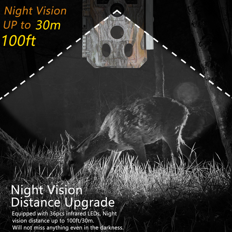 Trail Game Deer Cameras A280 24MP Photo 2304x1296P Full HD Video 100ft Night Vision No Glow 0.1S Trigger Motion Activated Waterproof