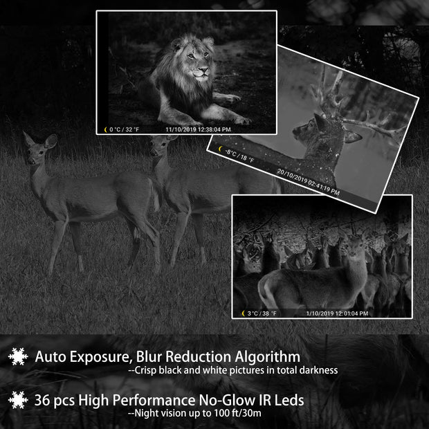 4-Pack Game Trail Deer Cameras  24MP Photo 1296P Video with 100ft Night Vision Motion Activated 0.1S Trigger Speed Waterproof No Glow | A323