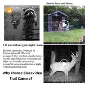 Trail Deer Camera with 100ft Night Vision 24MP 1296P Video Audio Motion Activated 0.1S Trigger Speed No Glow Waterproof Animal Hunting Cams | A323